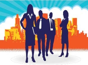 Drawing of office professionals. Click this image to view the Careers for Young Adults